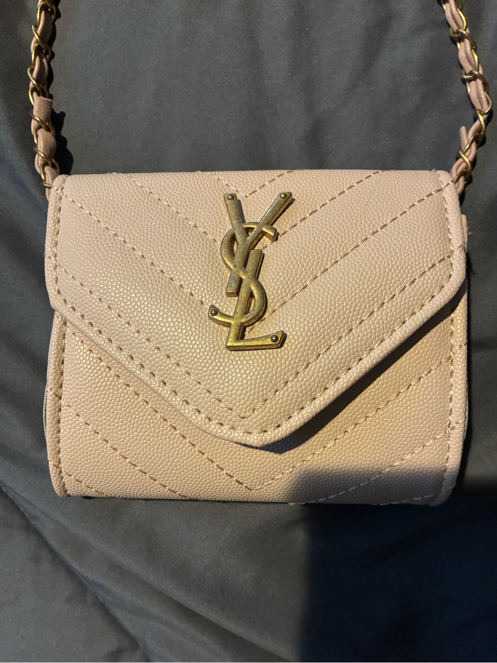 Saint Laurent Blush Chevron Quilted Mini Chain Crossbody